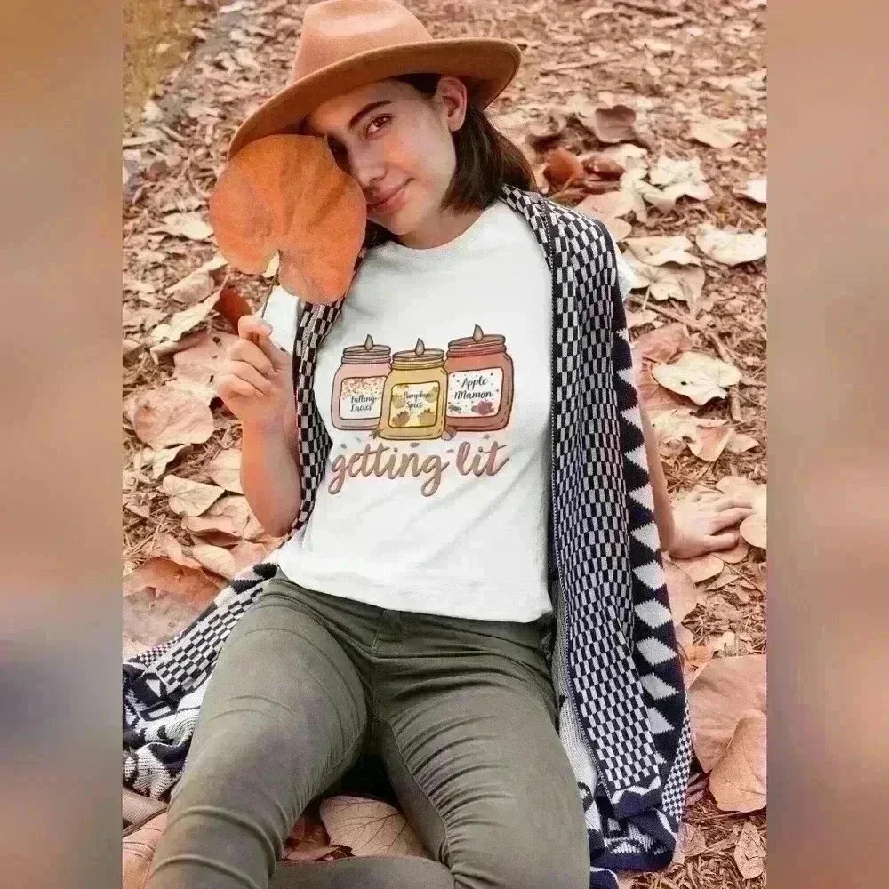 Nataly thyme Getting lit fall candle drawing tee shirt